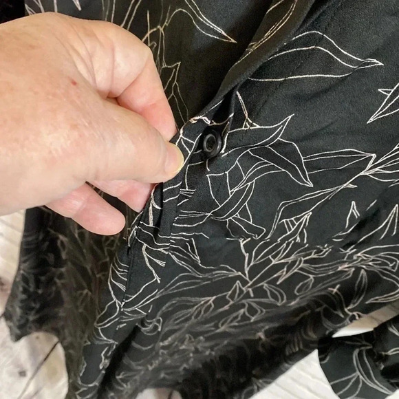 A New Day Black Leaves Shirteaist Button Up Long Sleeved Dress - Picture 6 of 10